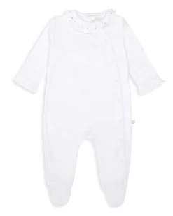 Angel Wing Pima Cotton Sleepsuit - White & Silver
