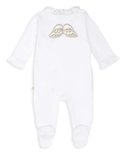 Angel Wing Pima Cotton Sleepsuit - White & Silver