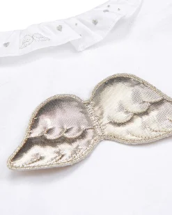 Angel Wing Pima Cotton Sleepsuit - White & Silver