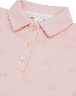 Angel Wing Print Polo Dress - Baby Pink & Gold