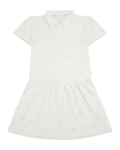 Angel Wing Print Polo Dress - Child White & Gold