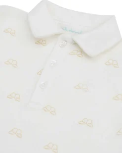 Angel Wing Print Polo Dress - Baby White & Gold