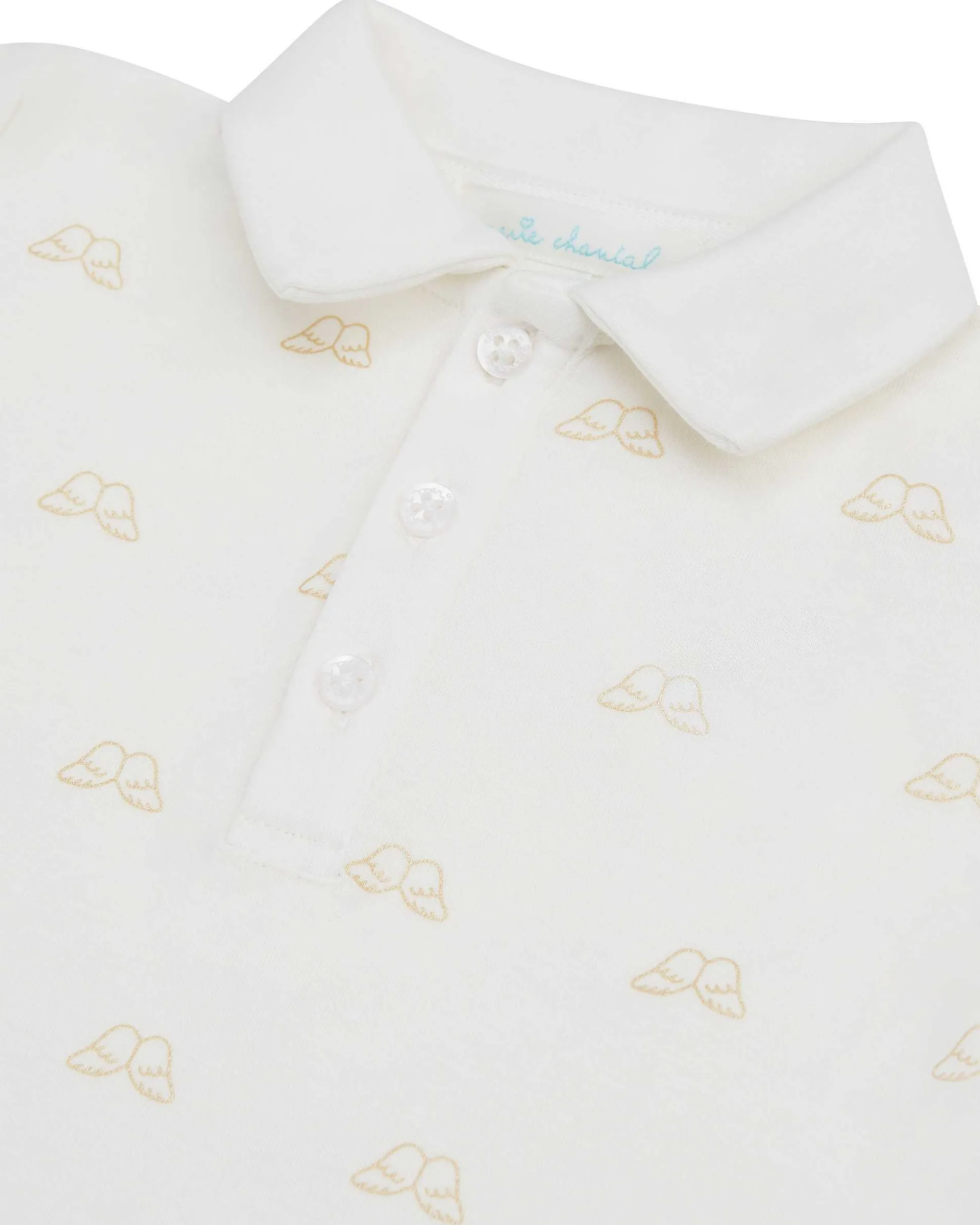 Angel Wing Print Polo Dress - Baby White & Gold