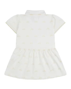 Angel Wing Print Polo Dress - Baby White & Gold