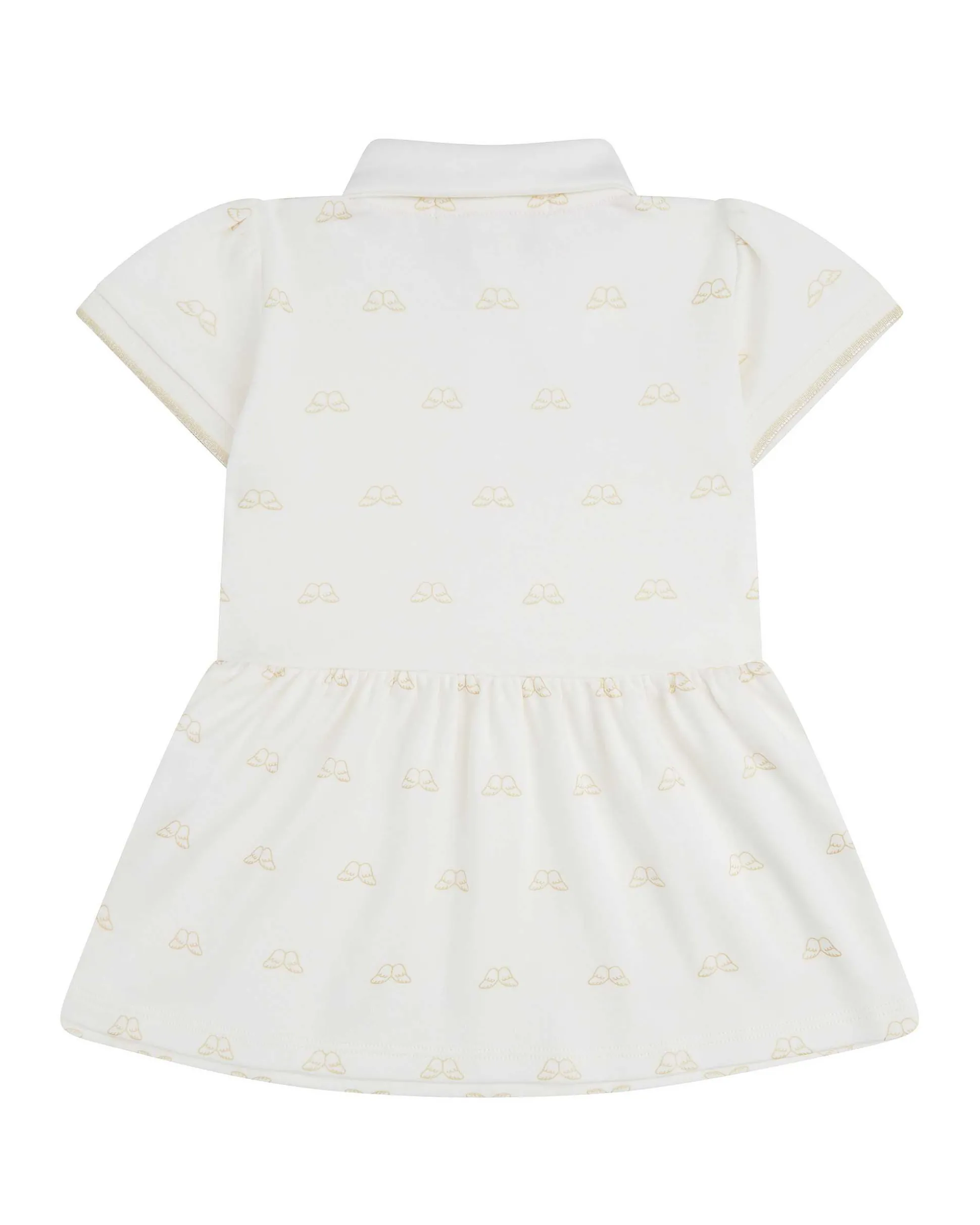 Angel Wing Print Polo Dress - Baby White & Gold