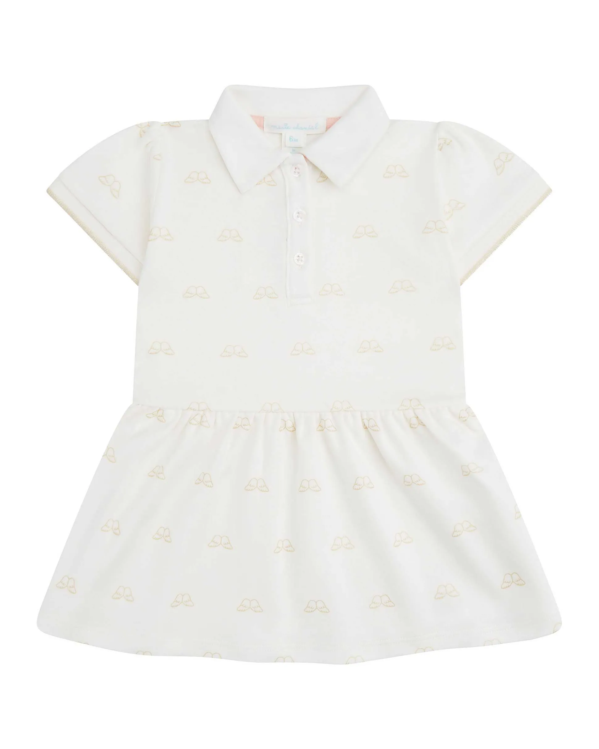 Angel Wing Print Polo Dress - Baby White & Gold