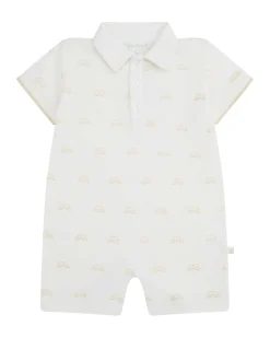 Angel Wing Print Polo Romper - Baby White & Gold