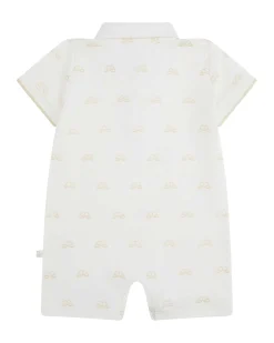 Angel Wing Print Polo Romper - Baby White & Gold