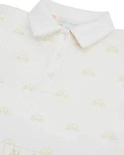 Angel Wing Print Polo Shirt - Baby White & Gold