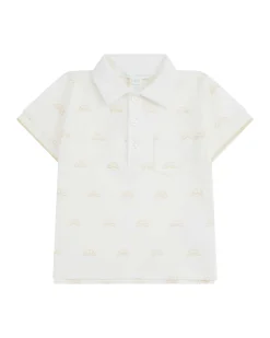 Angel Wing Print Polo Shirt - Baby White & Gold