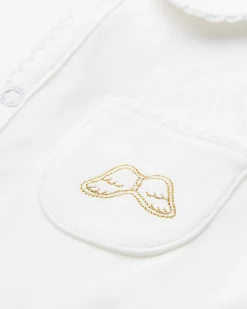 Angel Wing Sleepsuit With Mittens - White