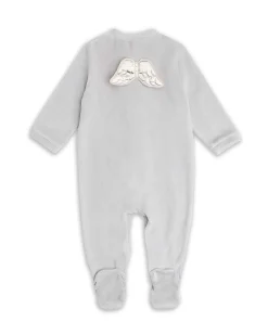Angel Wing Velour Sleepsuit - Grey & Silver