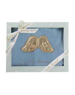 Angel Wing Velour Sleepsuit - Dusty Blue & Gold