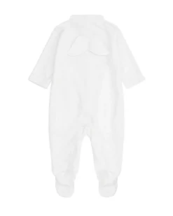 Angel Wing Velour Sleepsuit - White