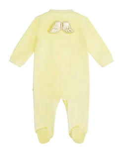 Angel Wing Velour Sleepsuit - Yellow & Gold