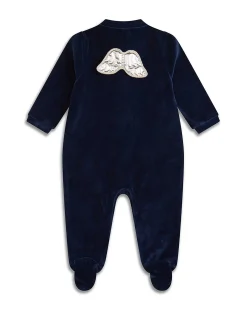 Angel Wing Velour Sleepsuit - Navy & Silver