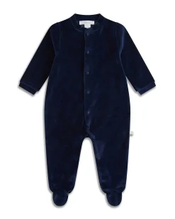 Angel Wing Velour Sleepsuit - Navy & Silver