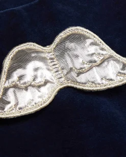 Angel Wing Velour Sleepsuit - Navy & Silver