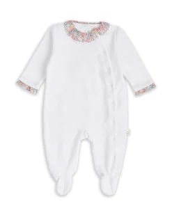 Angel Wing Velour Sleepsuit - Floral White