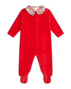 Angel Wing Velour Sleepsuit - Floral Berry