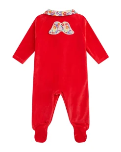 Angel Wing Velour Sleepsuit - Floral Berry