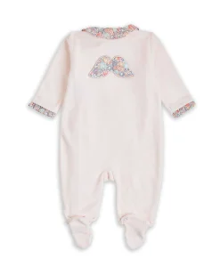 Angel Wing Velour Sleepsuit - Floral Pink