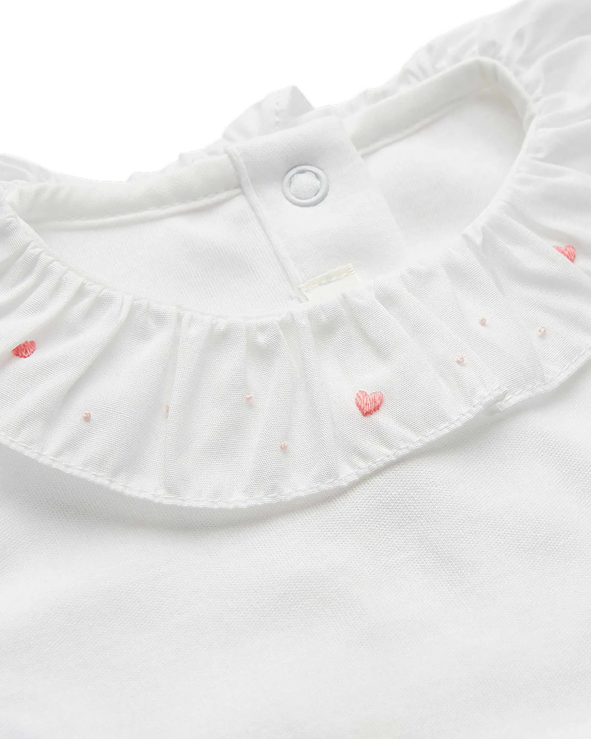 Elize Embroidered Ruffle Collar Onesie - Pink Heart