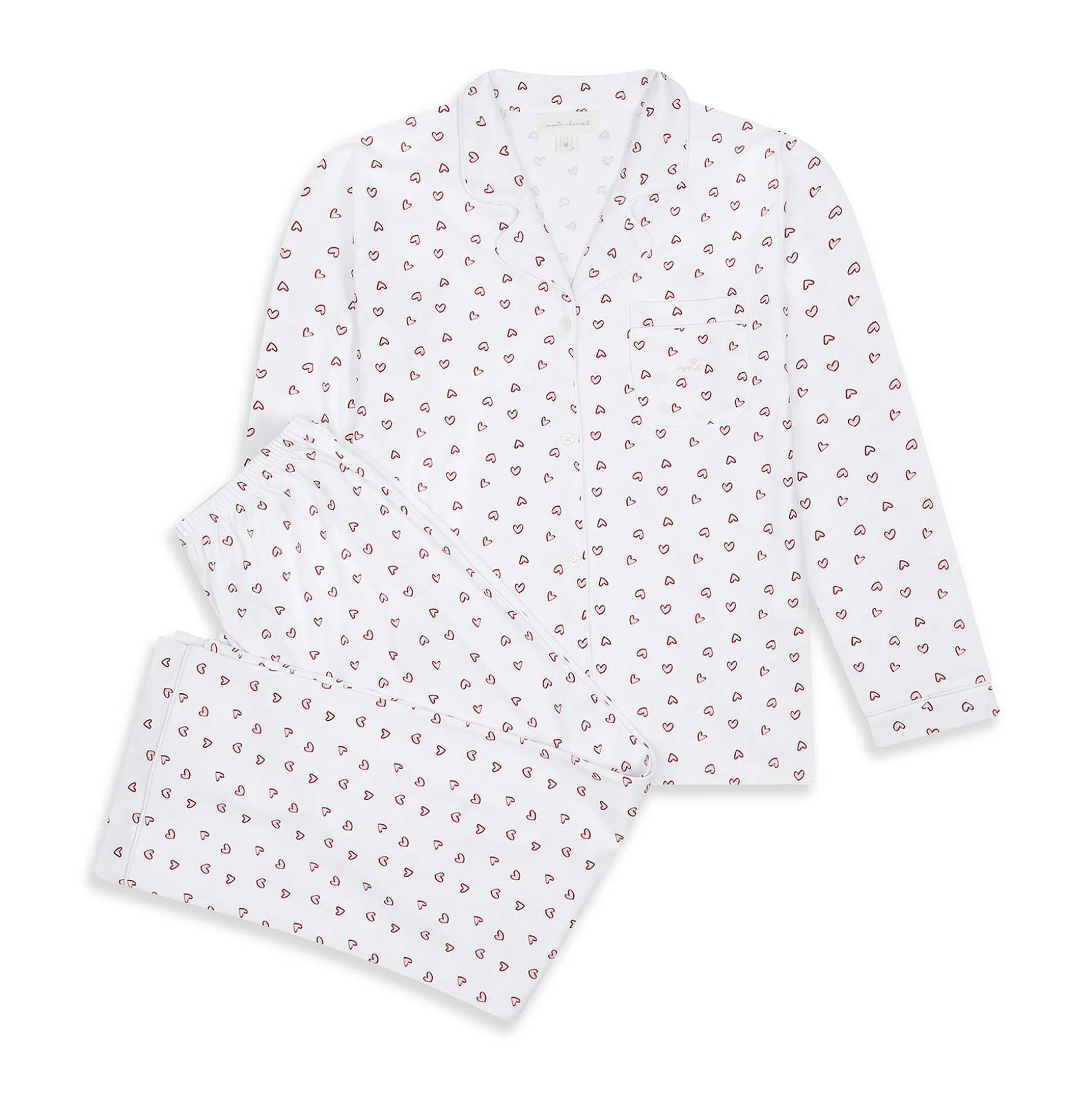 Love Heart Pyjama & Sleep Mask Set - Adult White