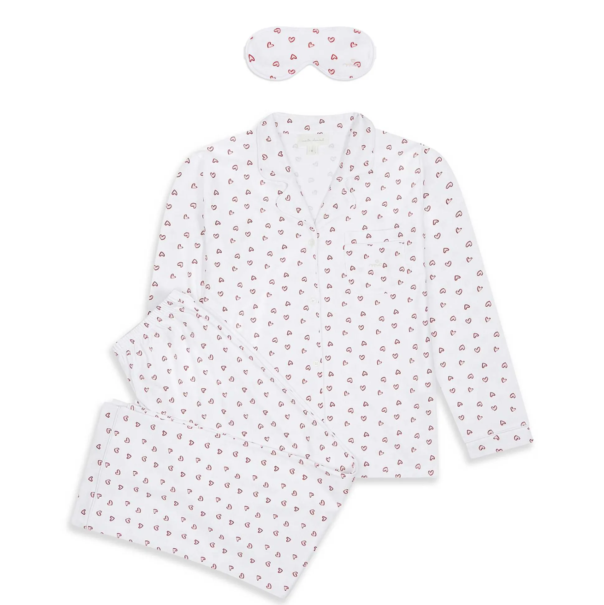 Love Heart Pyjama & Sleep Mask Set - Adult White