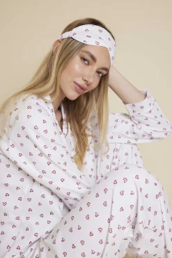 Love Heart Pyjama & Sleep Mask Set - Adult White