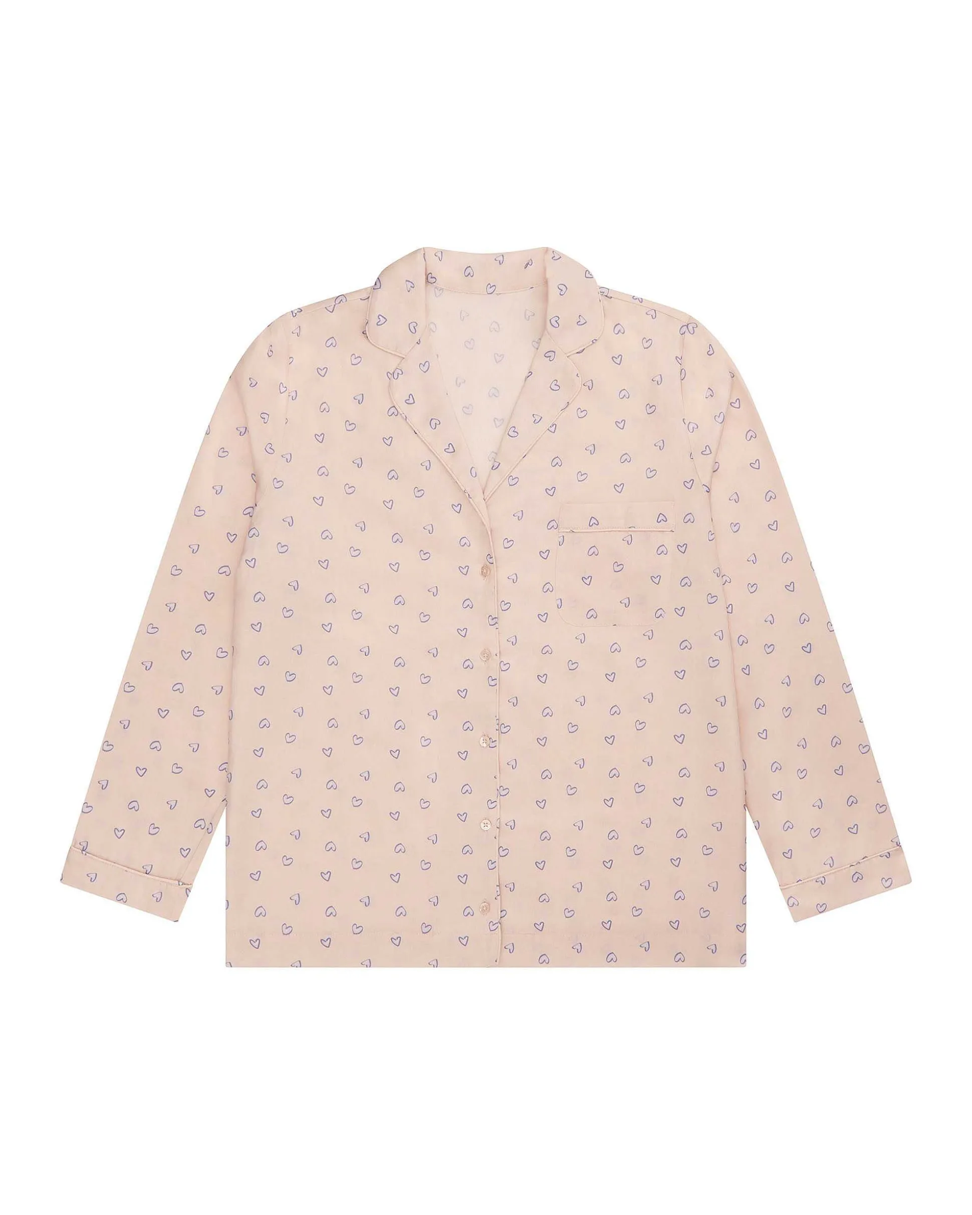 Love Heart Woven Cotton Pyjamas - Adult Pink