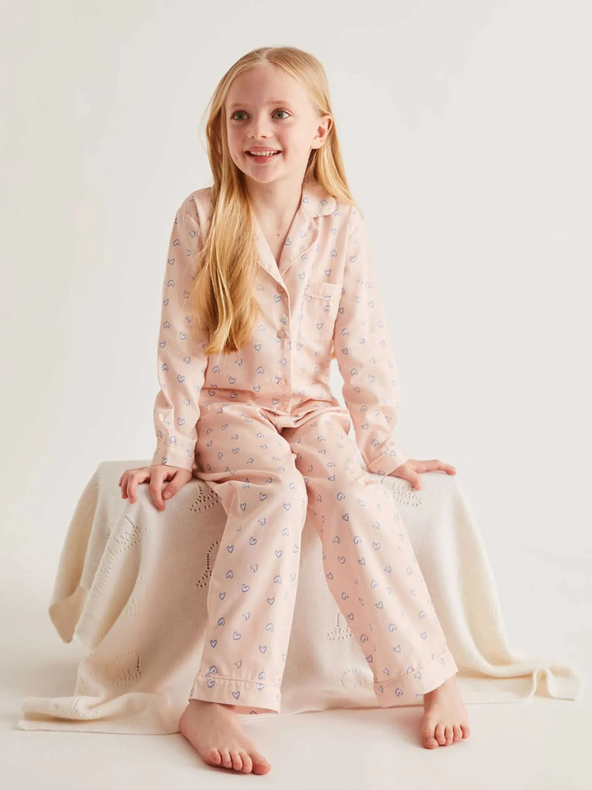Love Heart Woven Cotton Pyjamas - Child Pink