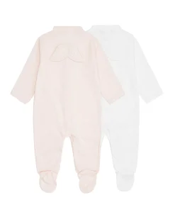 Set Of Two Angel Wing Pointelle Sleepsuits - Pink & White