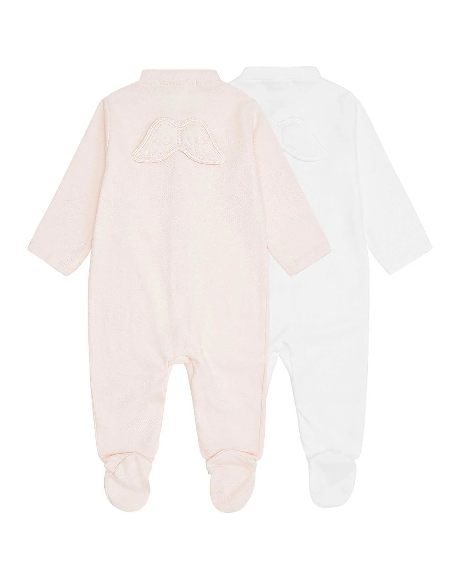 Set Of Two Angel Wing Pointelle Sleepsuits - Pink & White