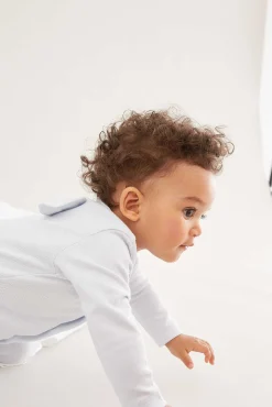 Set Of Two Angel Wing Pointelle Sleepsuits - Blue & White