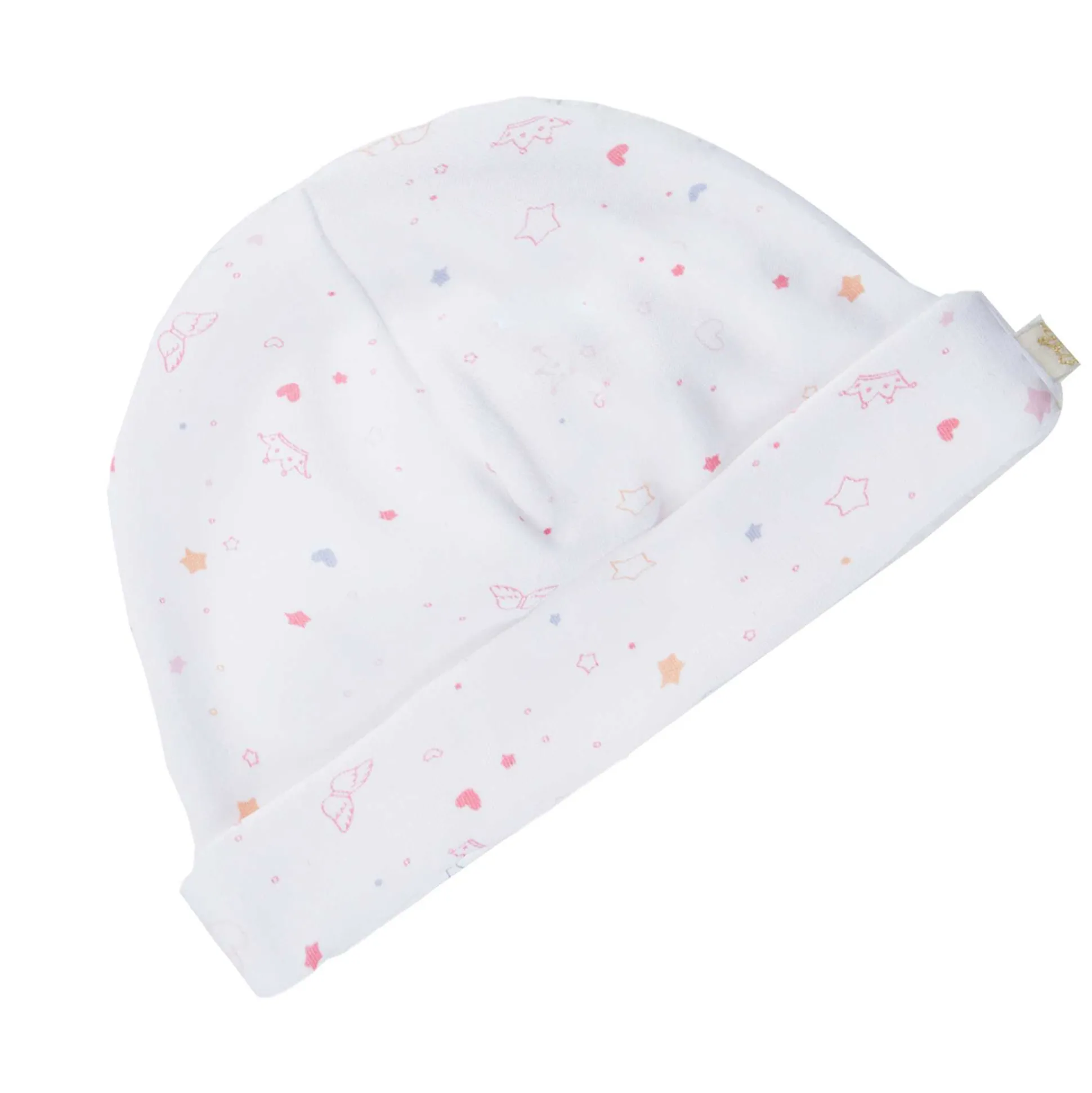 Star & Crown Print Hat, Bib And Mitten'S Set - Pink