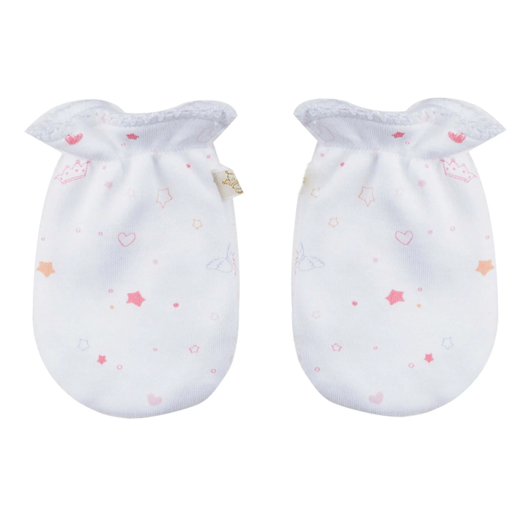 Star & Crown Print Hat, Bib And Mitten'S Set - Pink