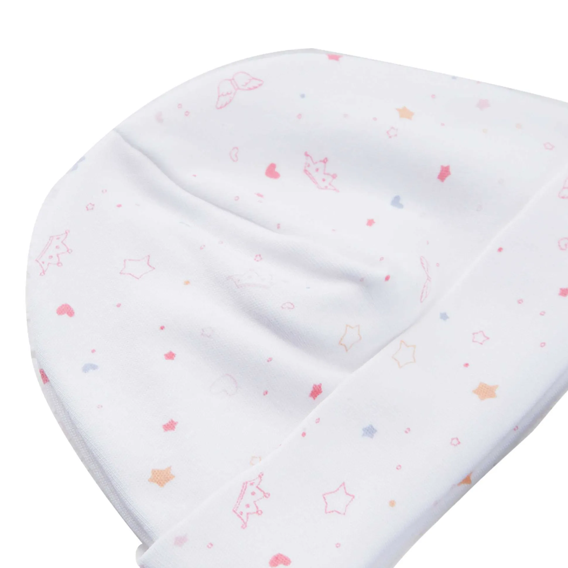 Star & Crown Print Hat, Bib And Mitten'S Set - Pink