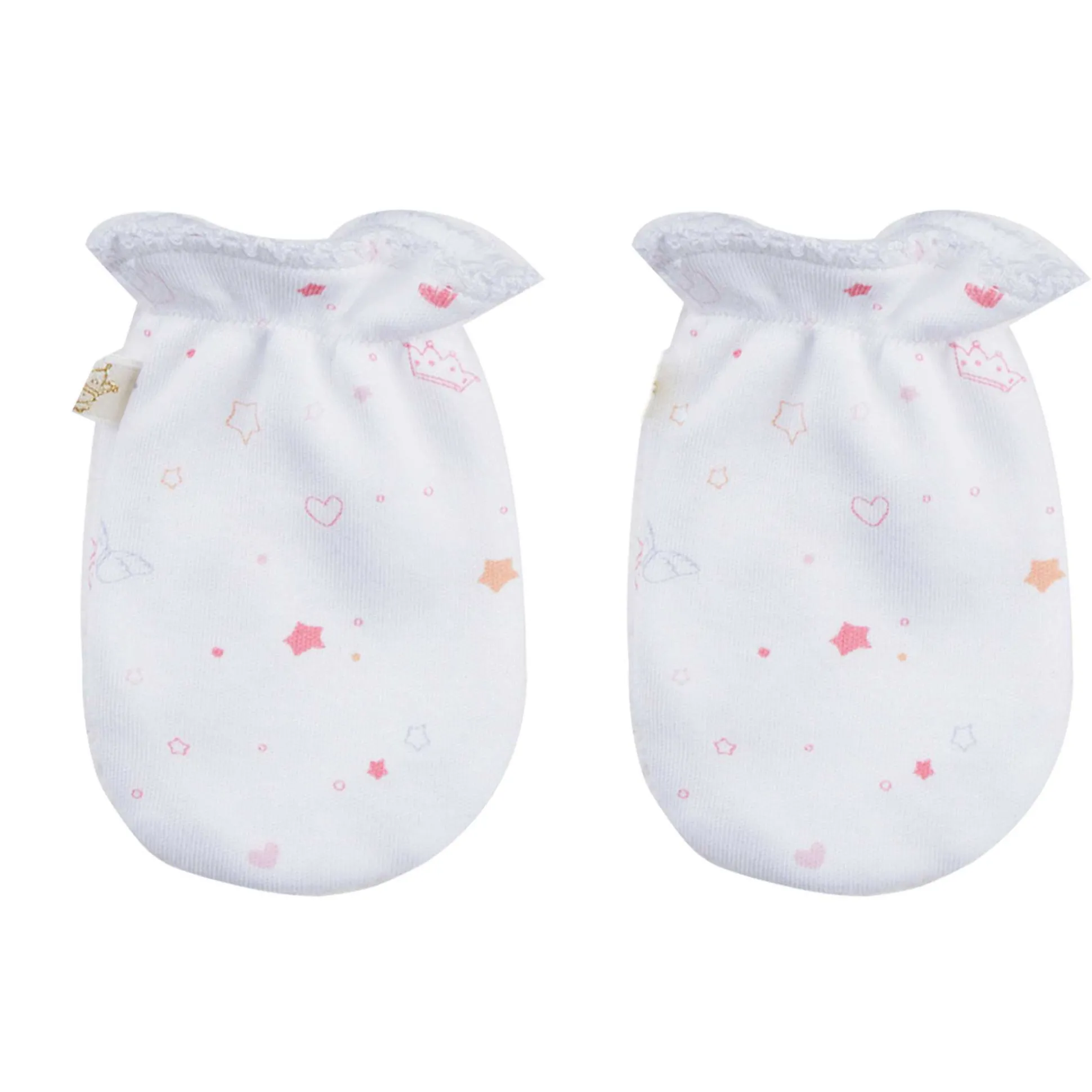 Star & Crown Print Hat, Bib And Mitten'S Set - Pink