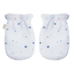 Star & Crown Print Hat, Bib And Mitten'S Set - Blue