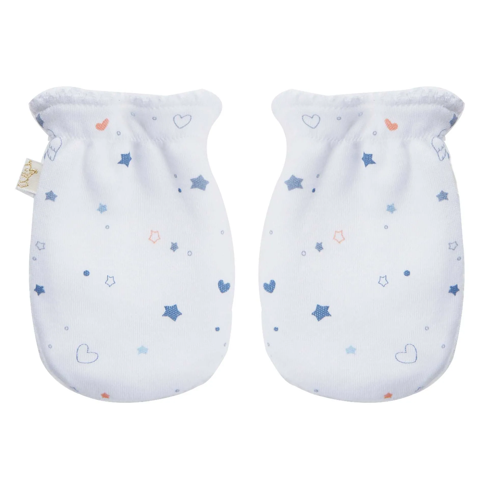 Star & Crown Print Hat, Bib And Mitten'S Set - Blue