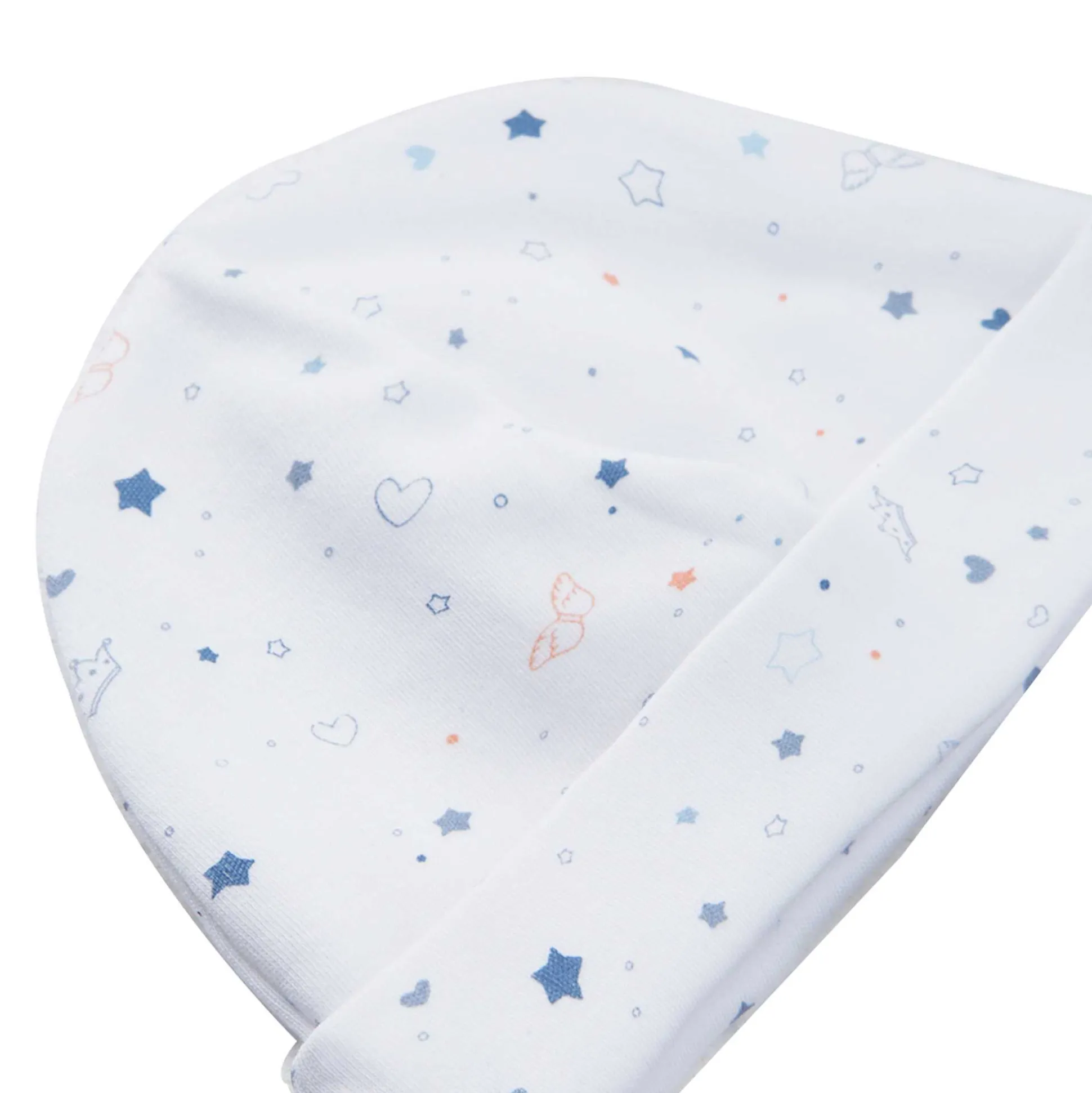 Star & Crown Print Hat, Bib And Mitten'S Set - Blue
