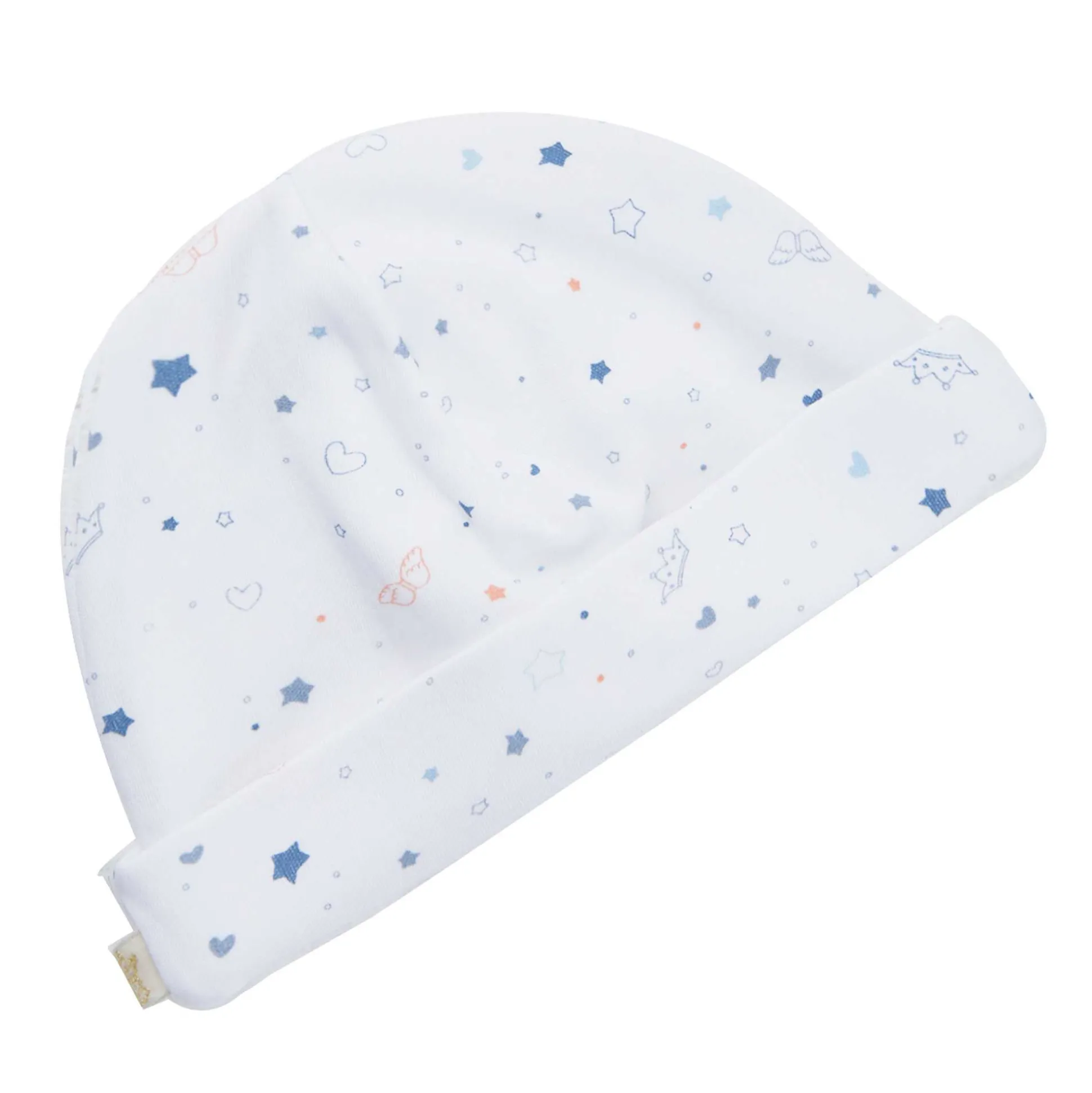 Star & Crown Print Hat, Bib And Mitten'S Set - Blue