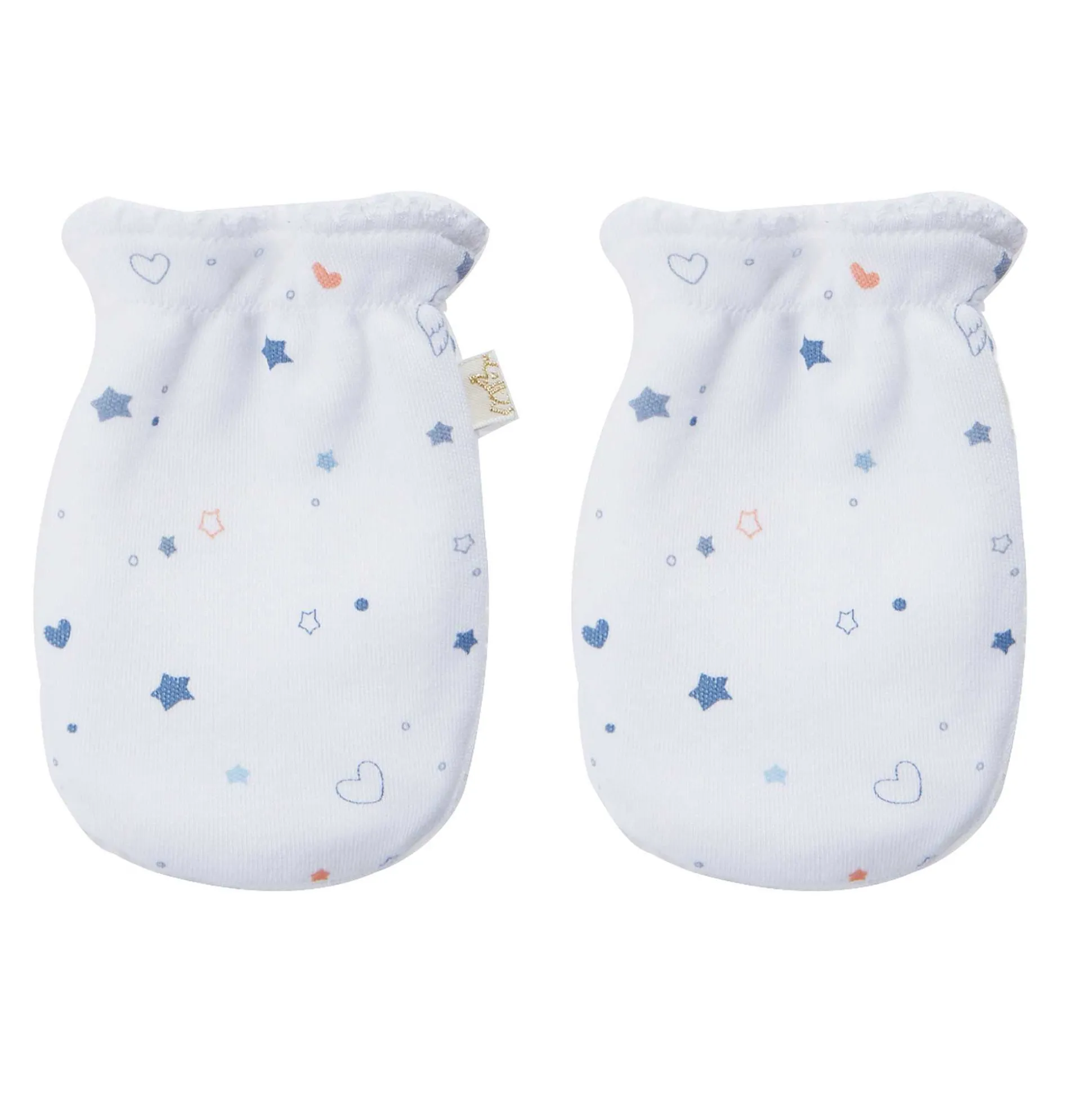 Star & Crown Print Hat, Bib And Mitten'S Set - Blue