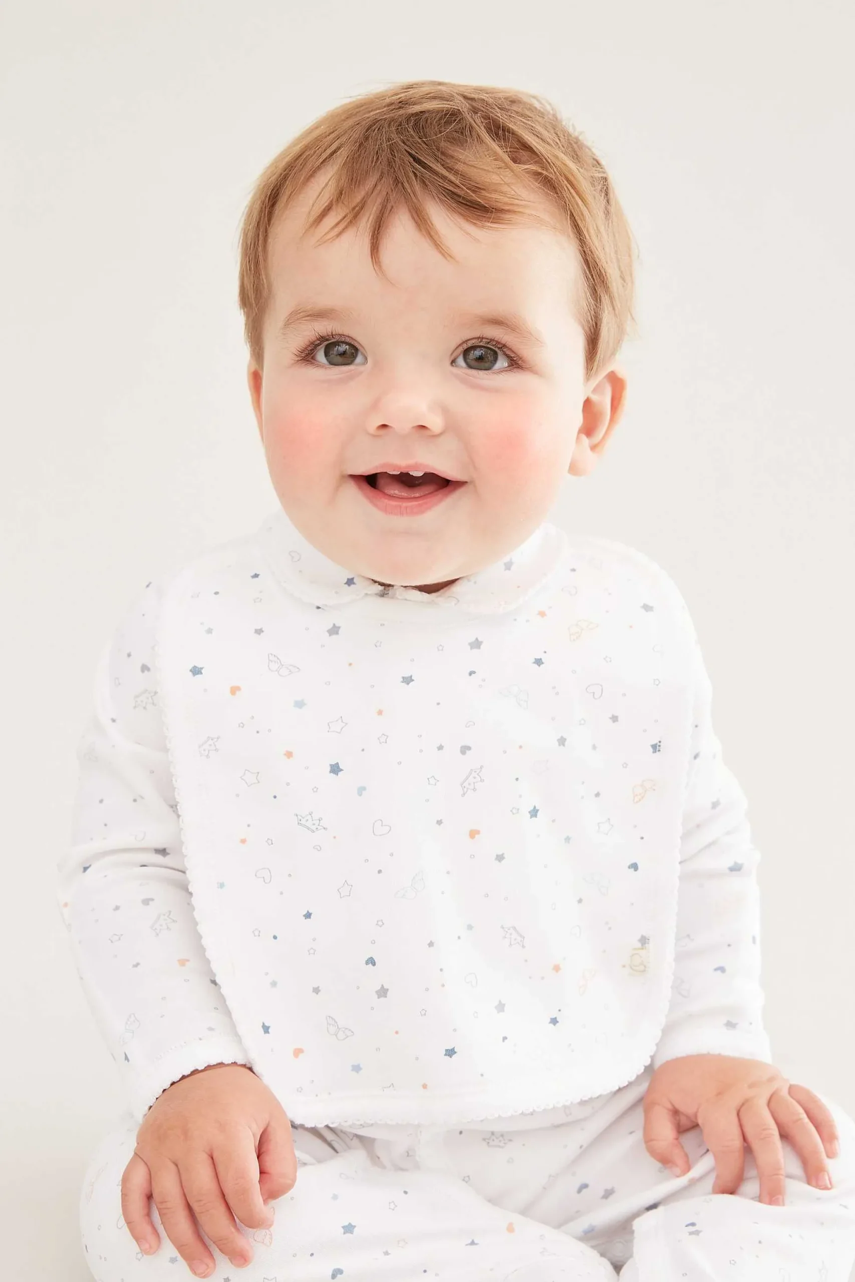 Star & Crown Print Hat, Bib And Mitten'S Set - Blue