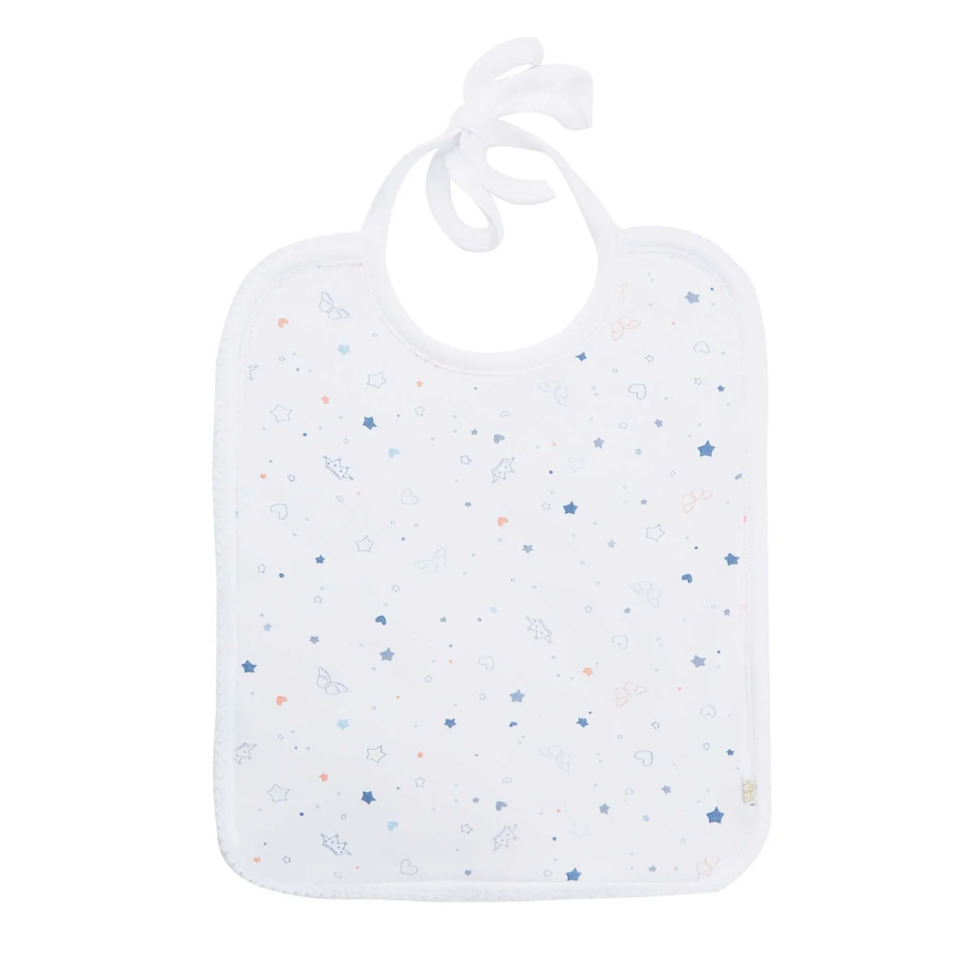 Star & Crown Print Hat, Bib And Mitten'S Set - Blue