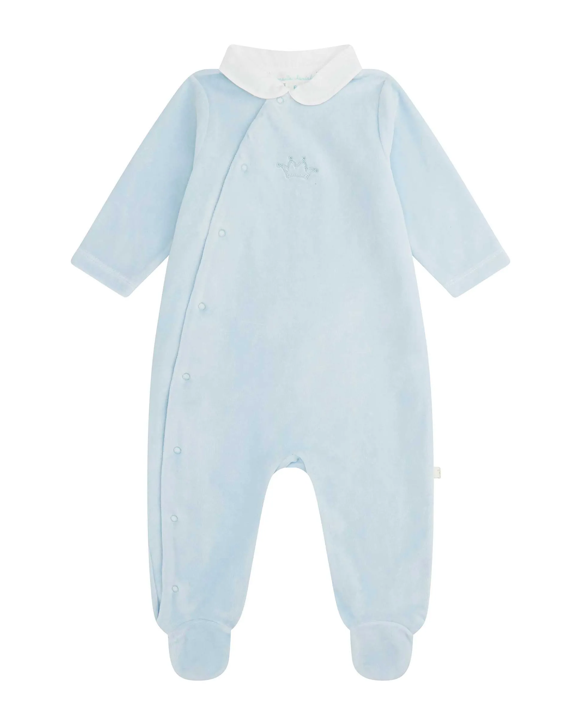 Tino Crown Peter Pan Collar Velour Sleepsuit - Blue