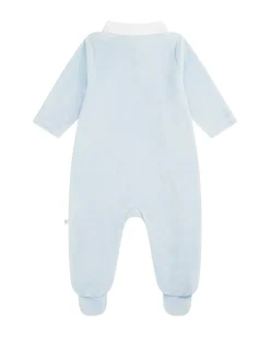 Tino Crown Peter Pan Collar Velour Sleepsuit - Blue