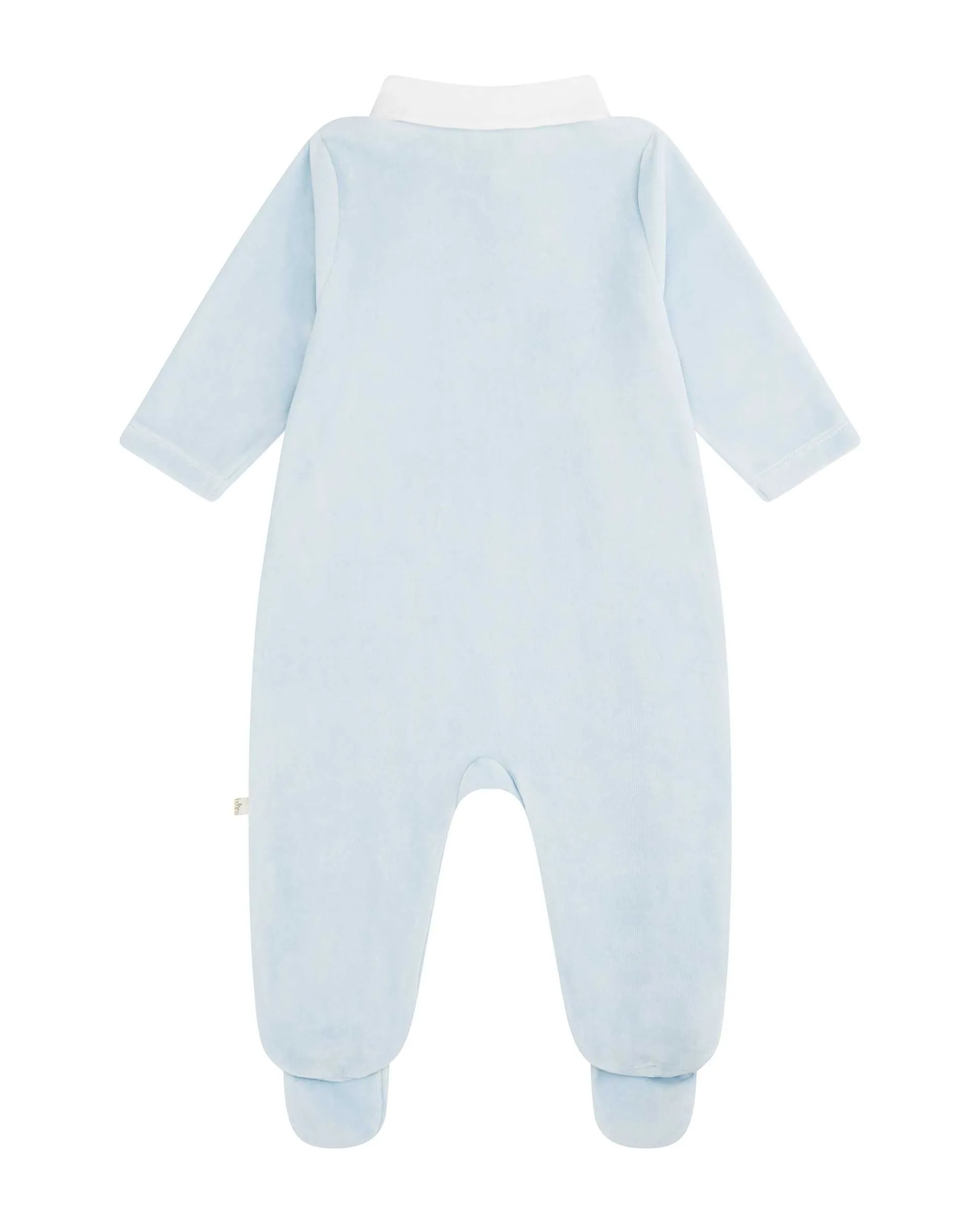 Tino Crown Peter Pan Collar Velour Sleepsuit - Blue
