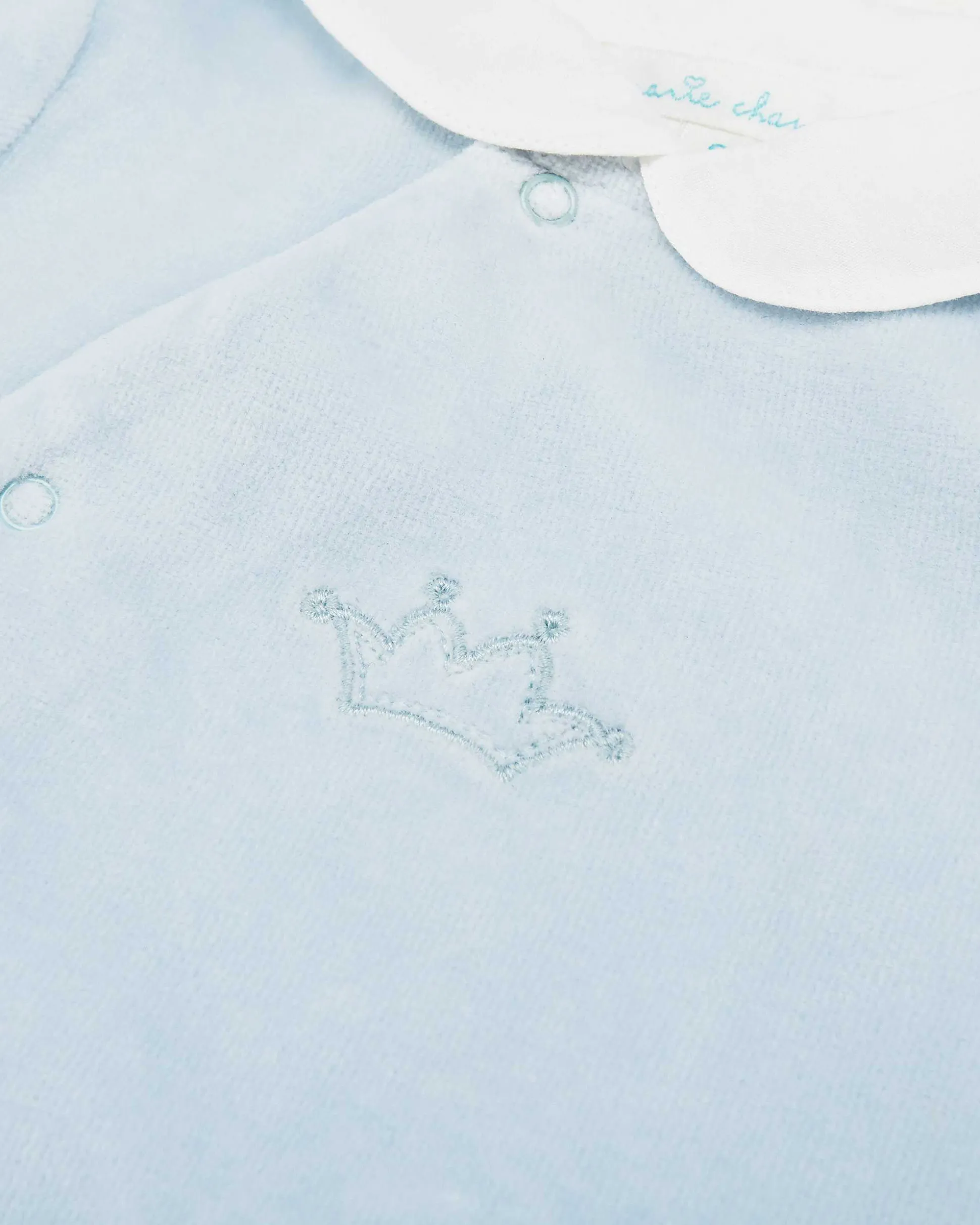 Tino Crown Peter Pan Collar Velour Sleepsuit - Blue